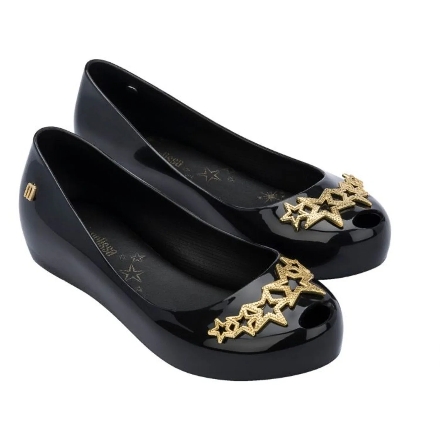 Mini Melissa Girls Mini Ultragirl Stars BB Black & Gold Dress Shoes