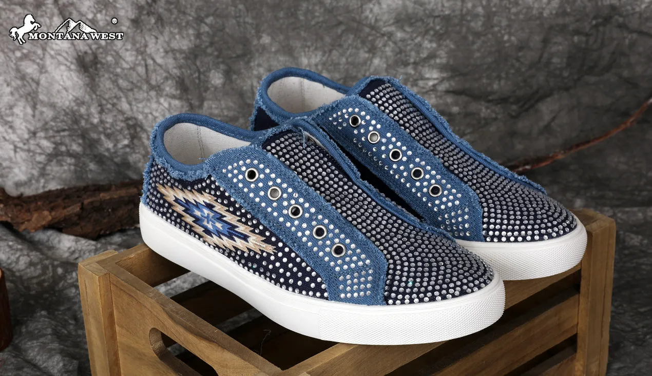 Montana West Embroidered Aztec Bling Canvas Shoes