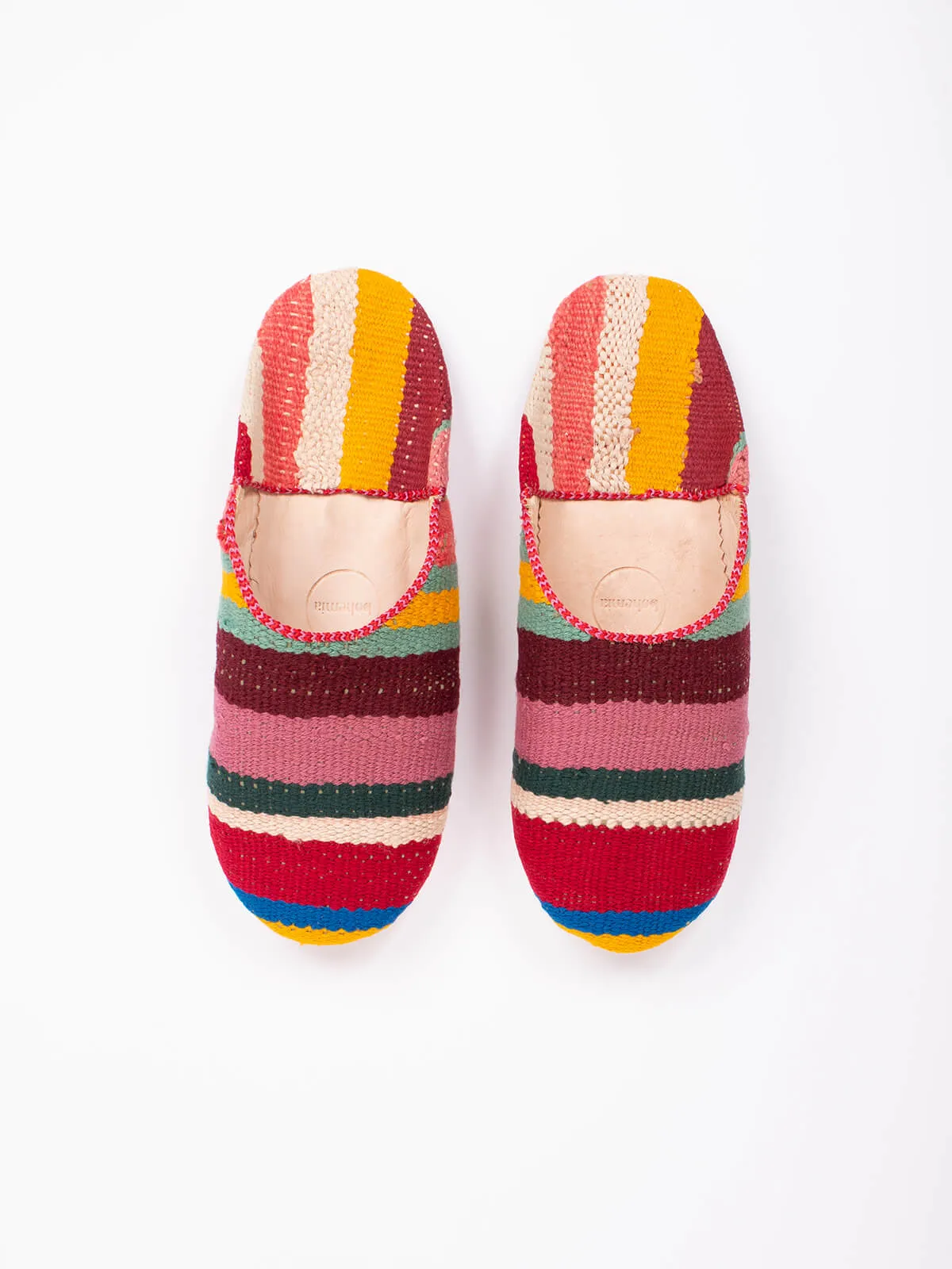 Moroccan Boujad Basic Babouche Slippers, Carnival Stripe