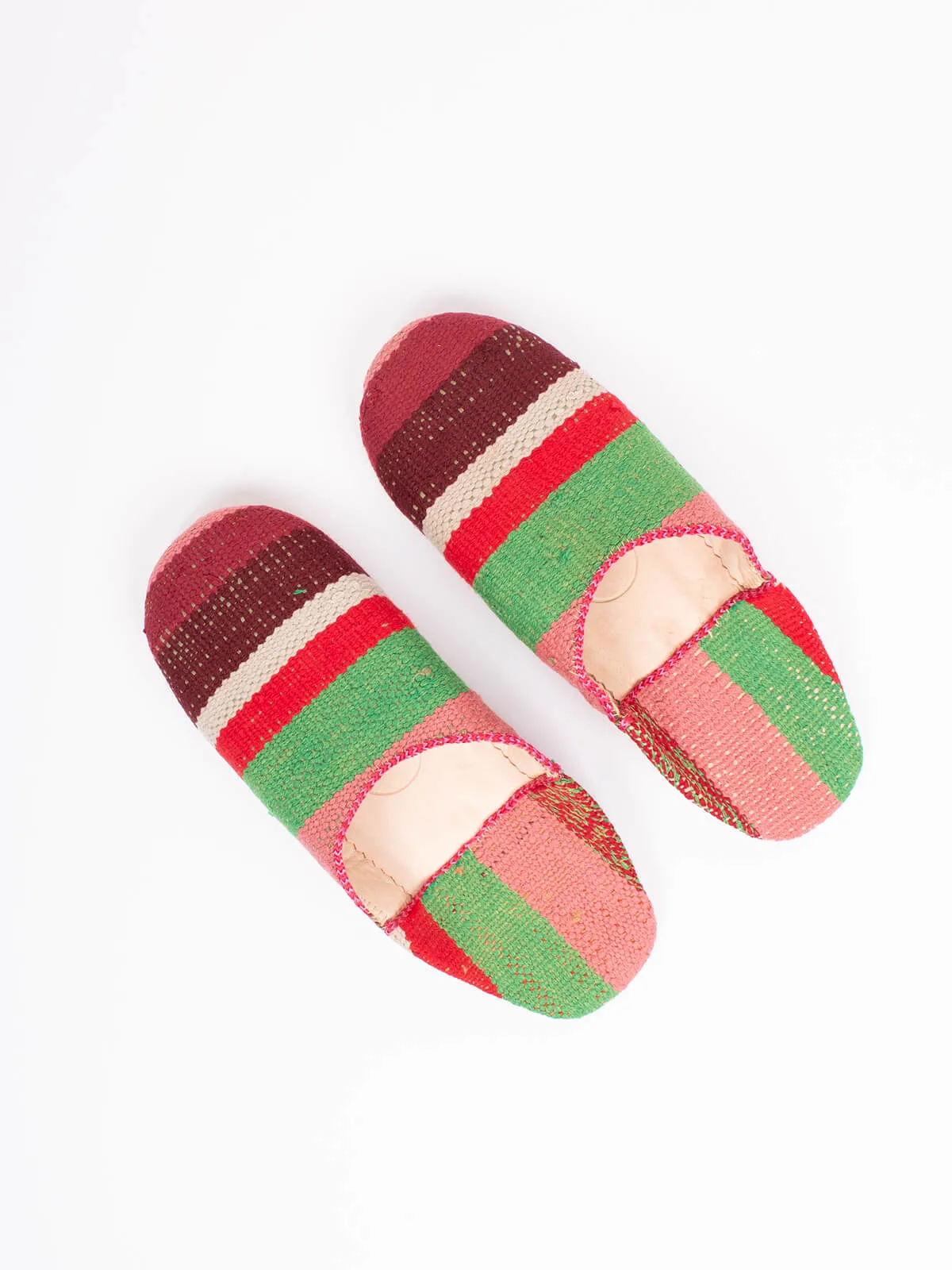 Moroccan Boujad Basic Babouche Slippers, Carnival Stripe