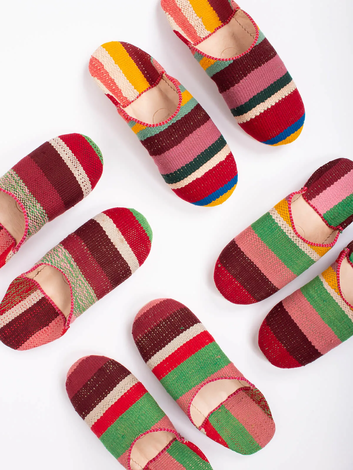 Moroccan Boujad Basic Babouche Slippers, Carnival Stripe