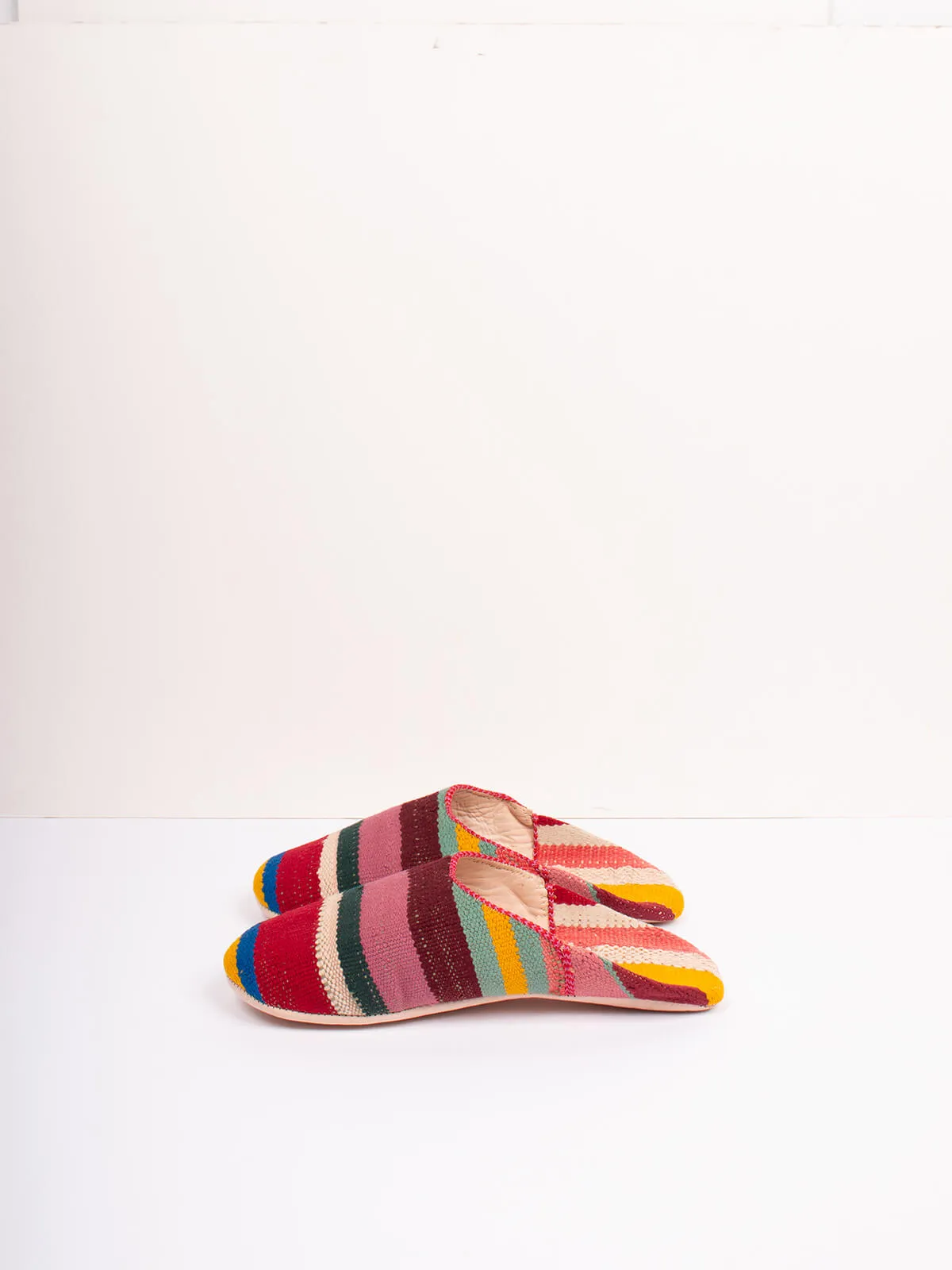 Moroccan Boujad Basic Babouche Slippers, Carnival Stripe