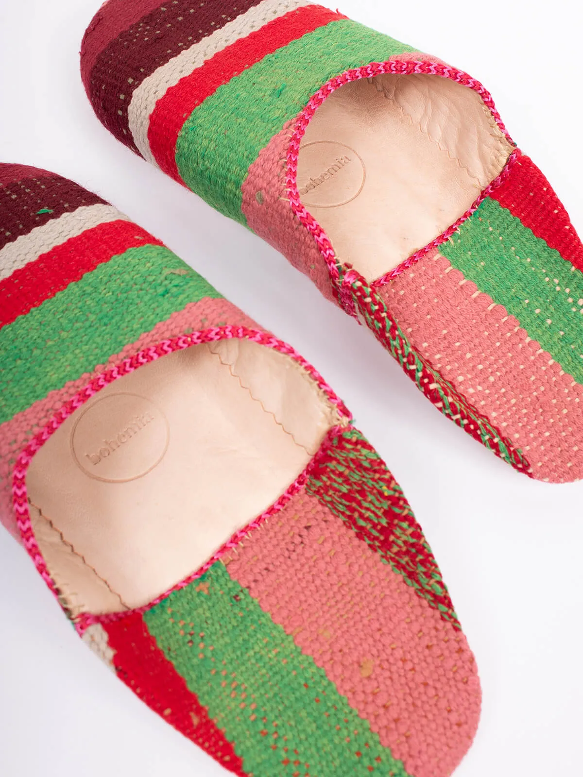 Moroccan Boujad Basic Babouche Slippers, Carnival Stripe