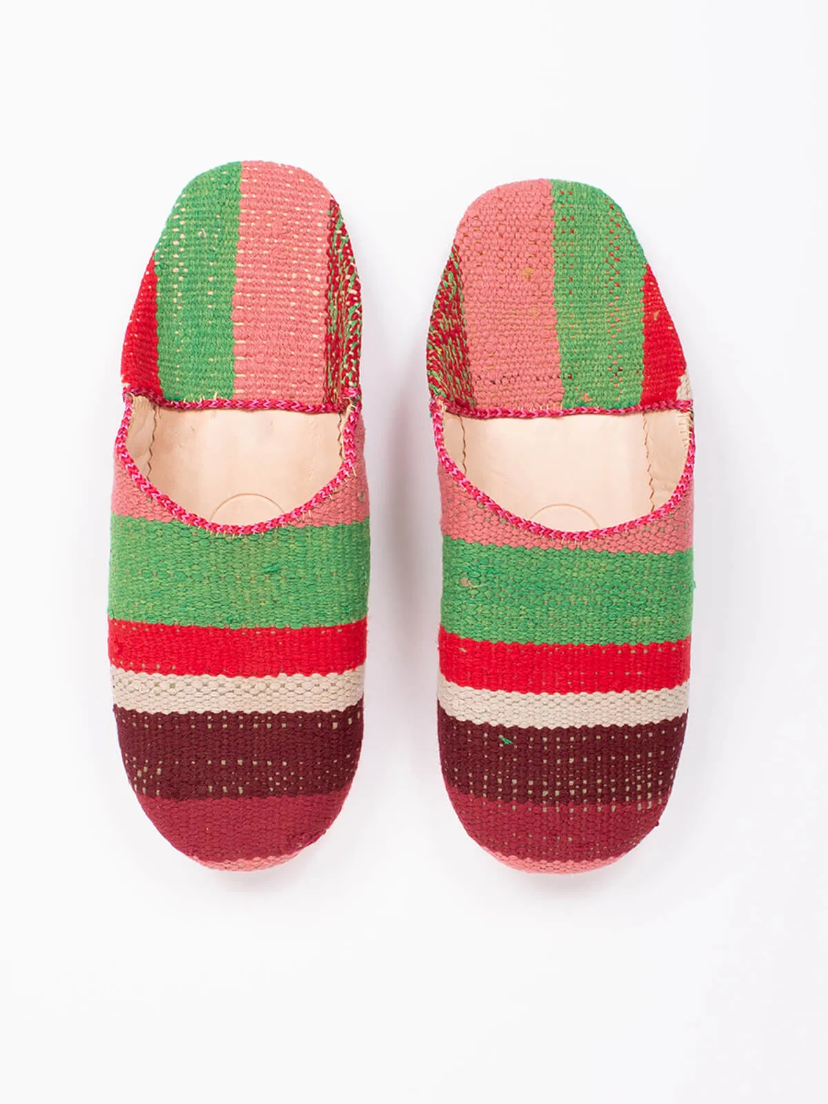 Moroccan Boujad Basic Babouche Slippers, Carnival Stripe