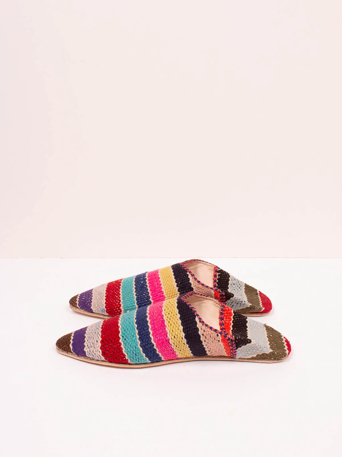 Moroccan Boujad Pointed Babouche Slippers, Multi Stripe