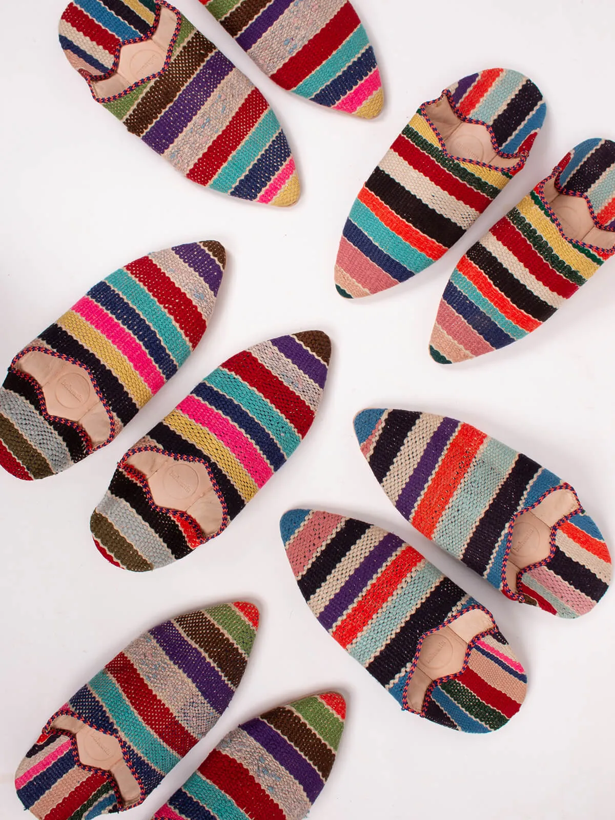 Moroccan Boujad Pointed Babouche Slippers, Multi Stripe