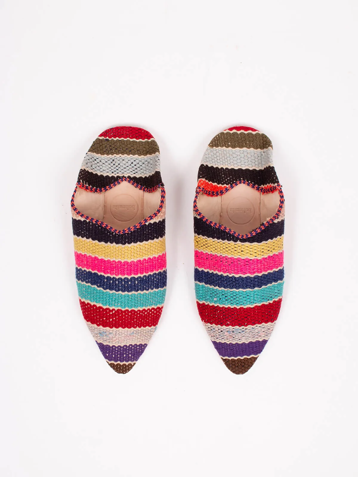 Moroccan Boujad Pointed Babouche Slippers, Multi Stripe