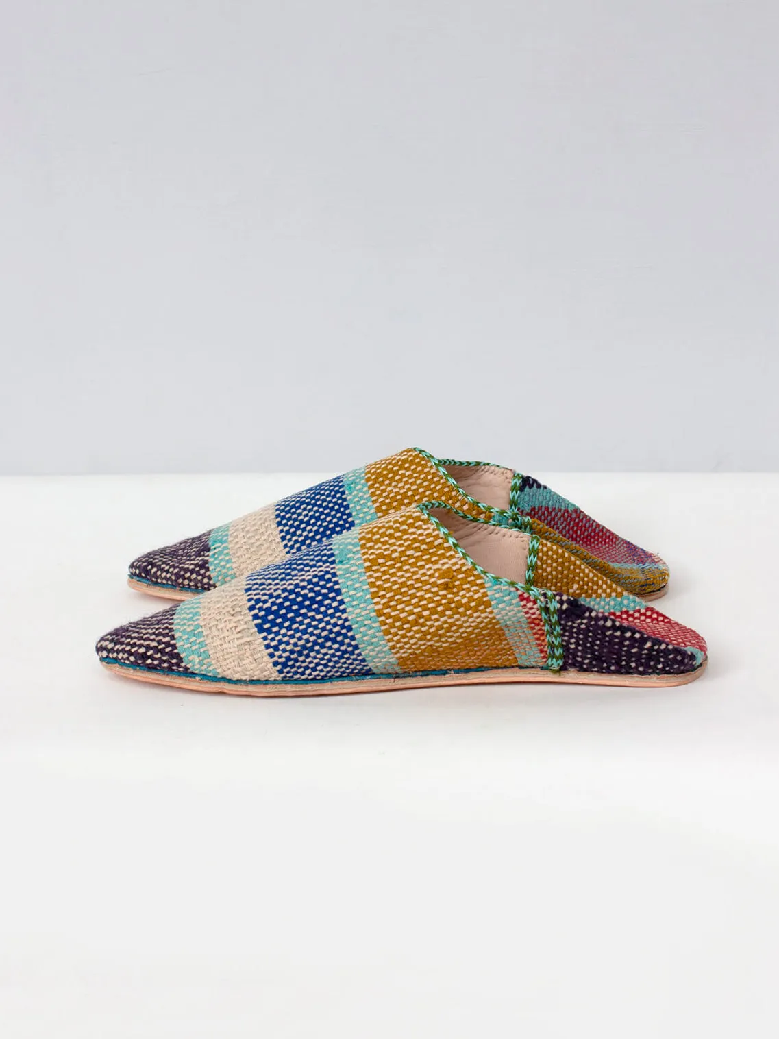 Moroccan Boujad Pointed Babouche Slippers, Winter Stripe