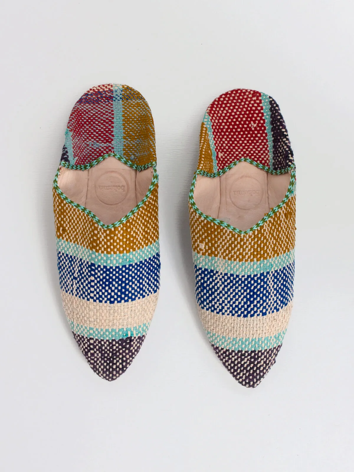 Moroccan Boujad Pointed Babouche Slippers, Winter Stripe