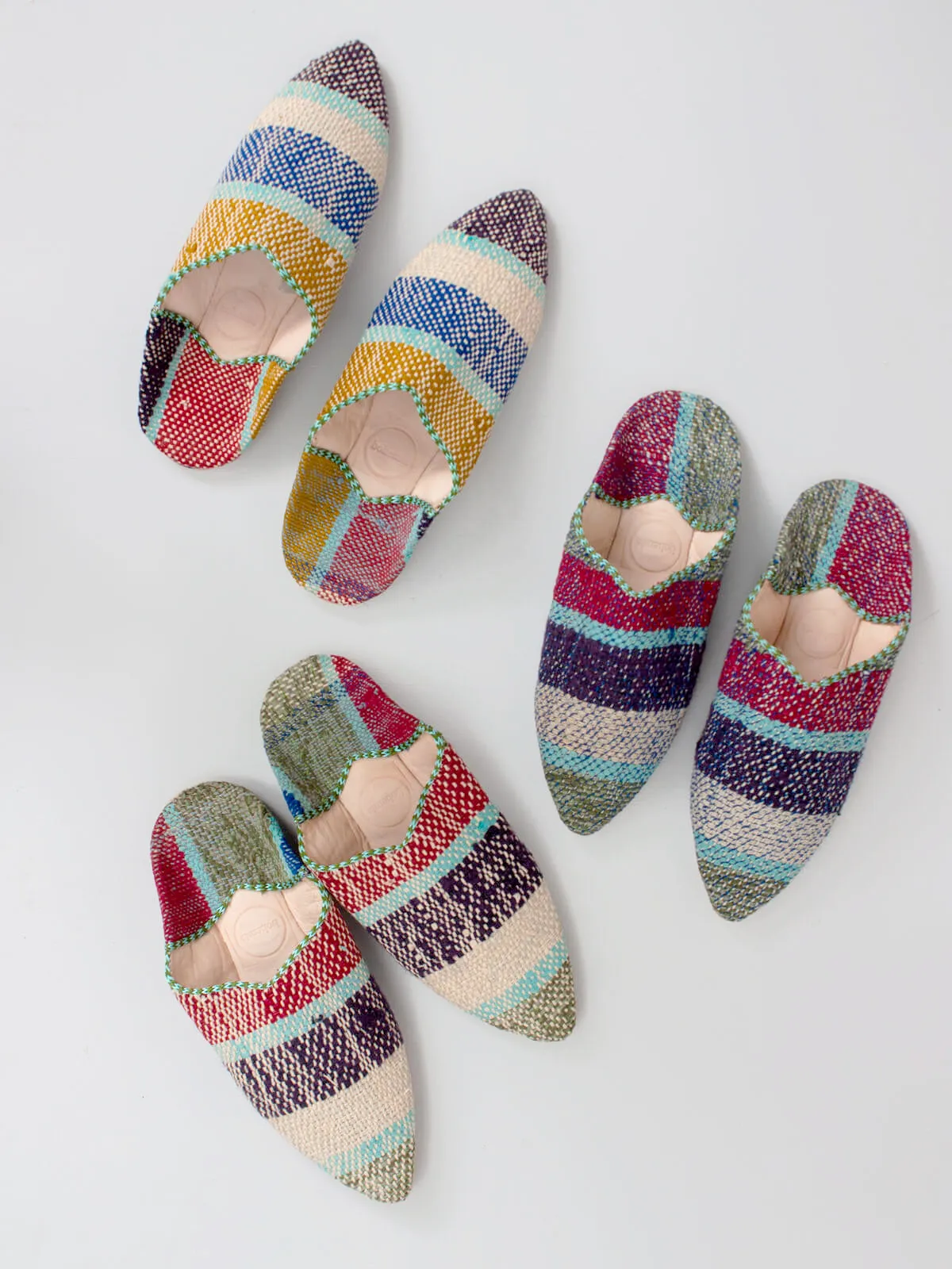 Moroccan Boujad Pointed Babouche Slippers, Winter Stripe