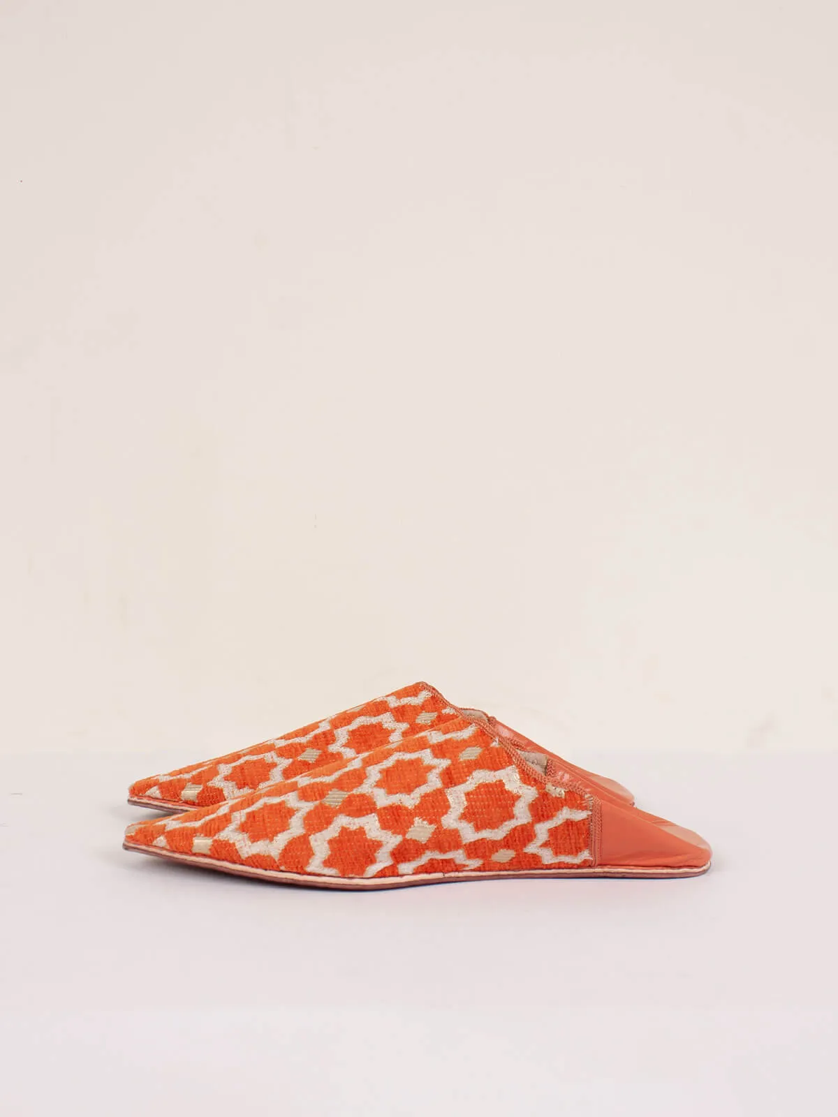 Moroccan Star Brocade Pointed Babouche Slippers, Orange