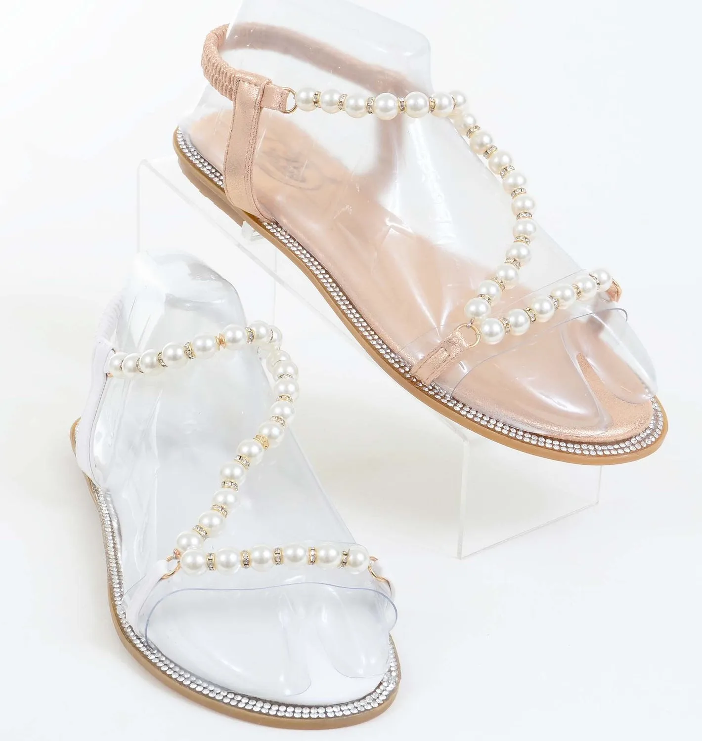 Pearls Jewels Wedding Formal Bridesmaid Flat Sandal