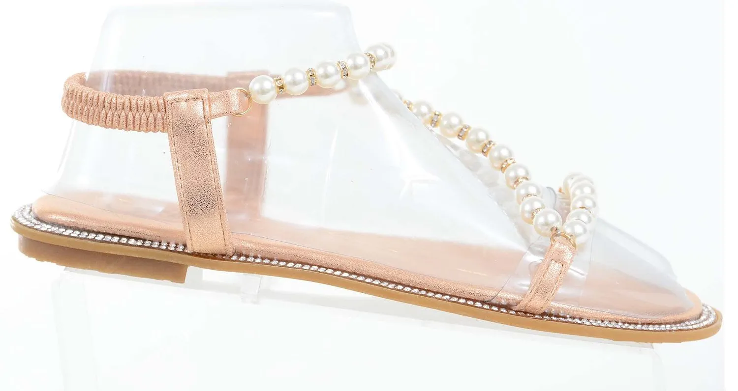 Pearls Jewels Wedding Formal Bridesmaid Flat Sandal