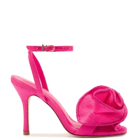 Penelope Ruffle Sandal In Pink Raffia