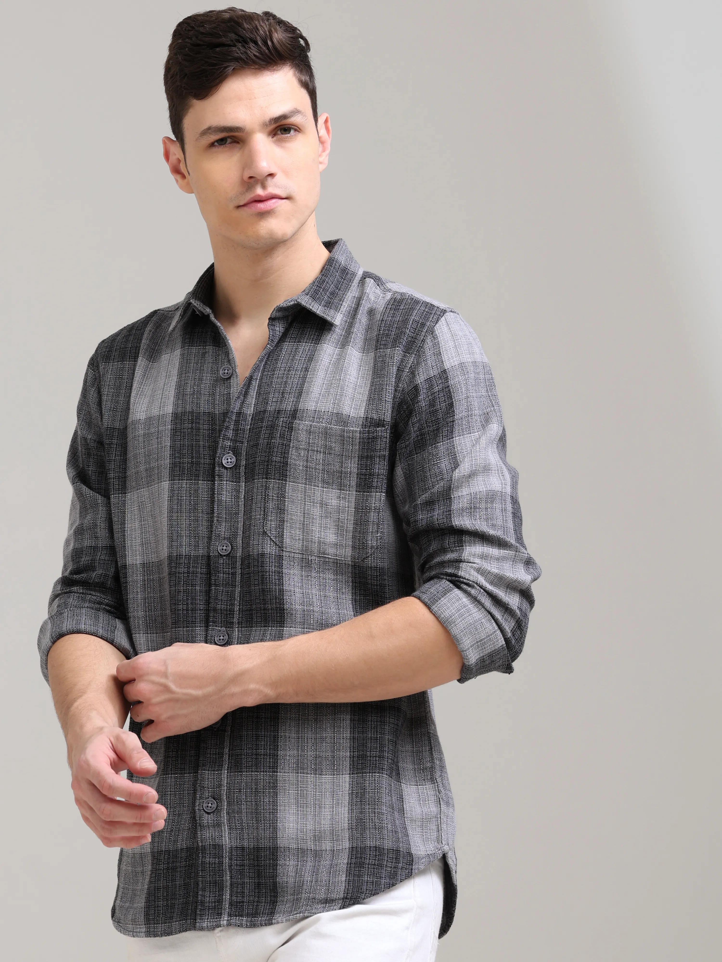 Quiet Shade Grey Casual Check Shirt