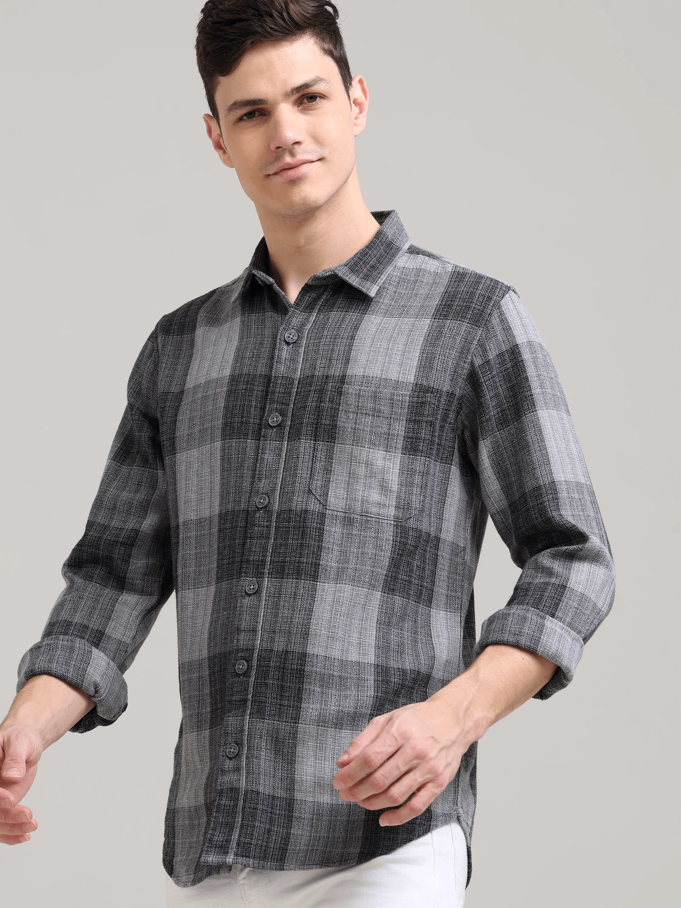 Quiet Shade Grey Casual Check Shirt