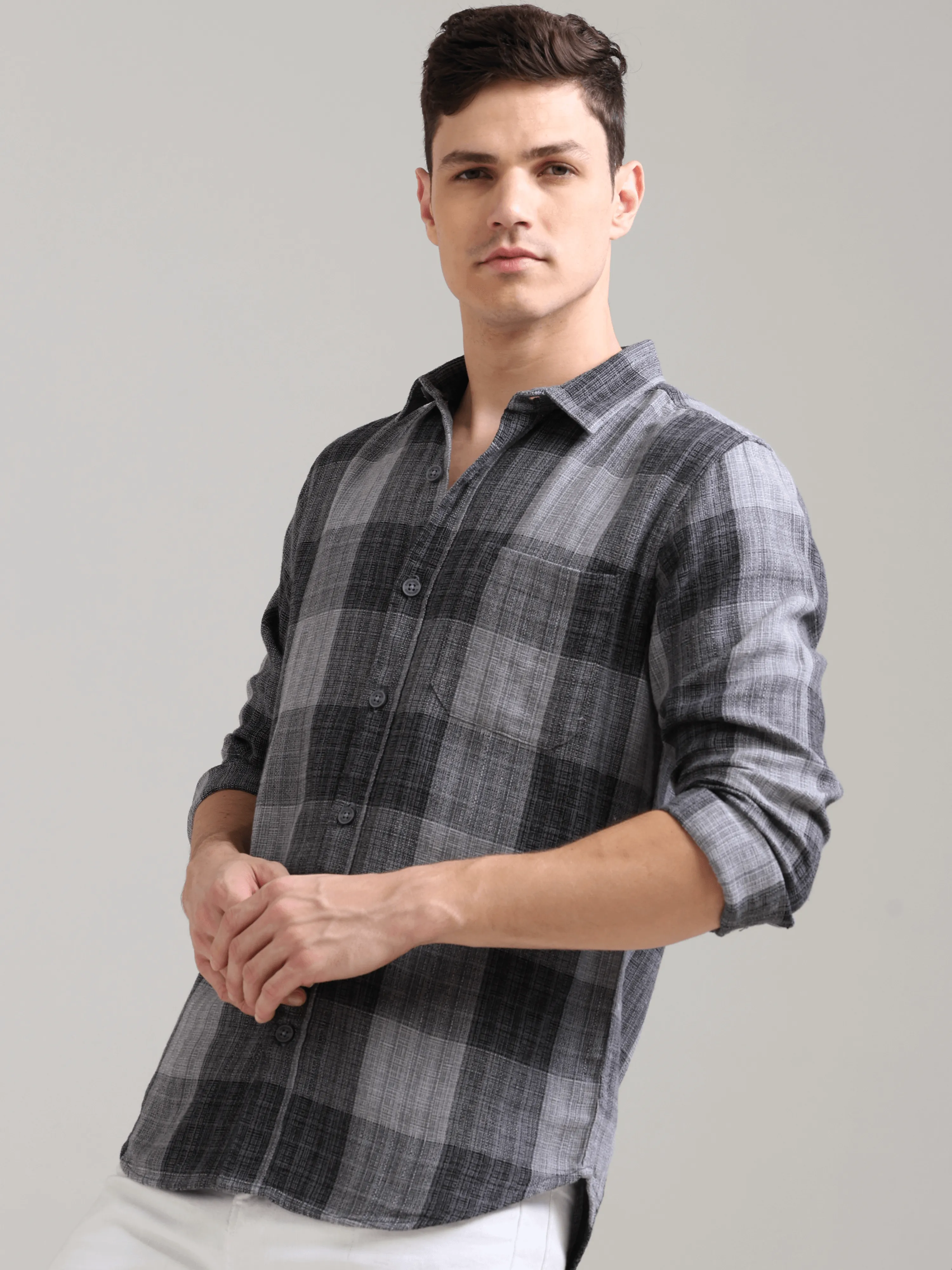 Quiet Shade Grey Casual Check Shirt