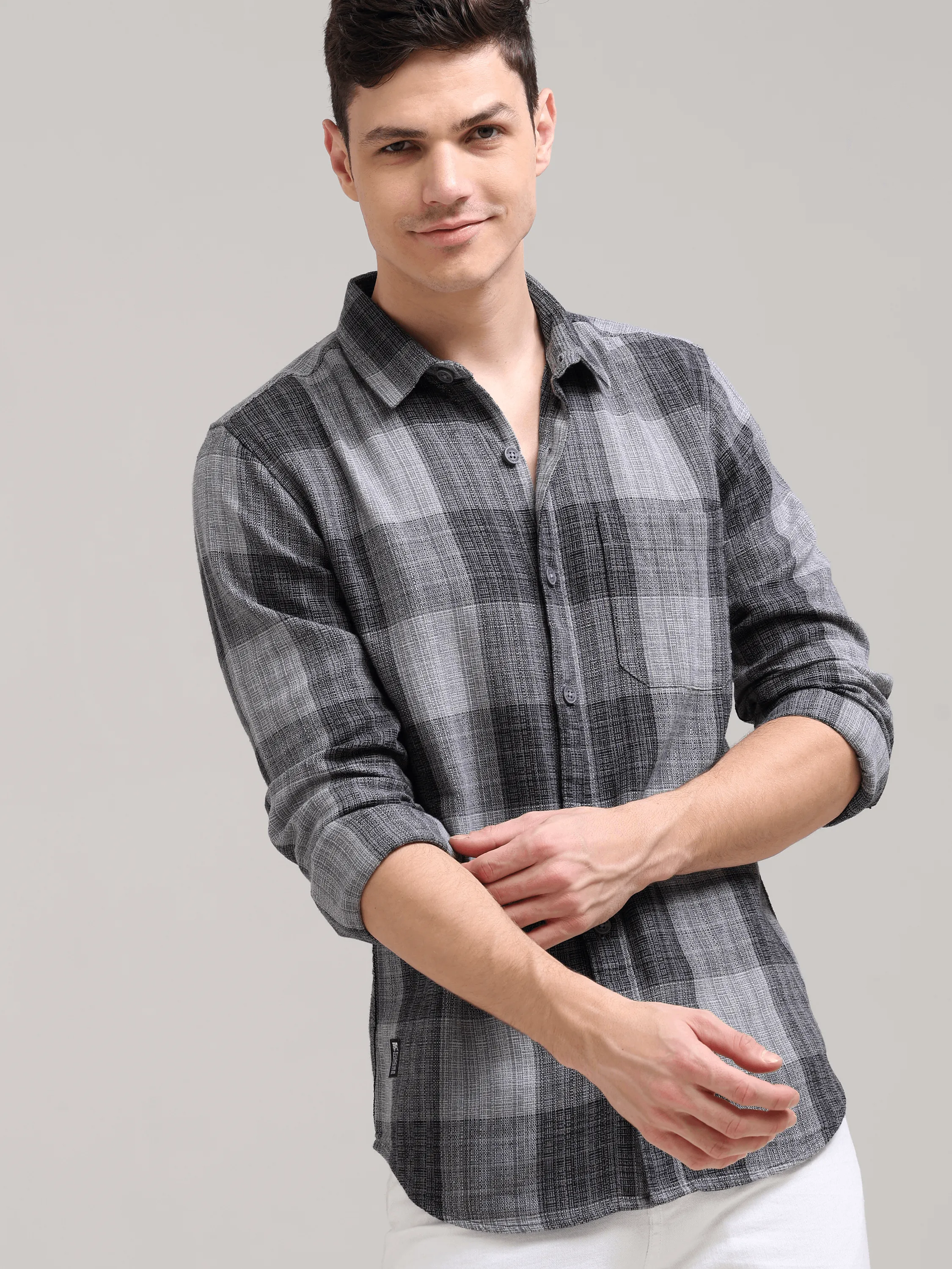 Quiet Shade Grey Casual Check Shirt