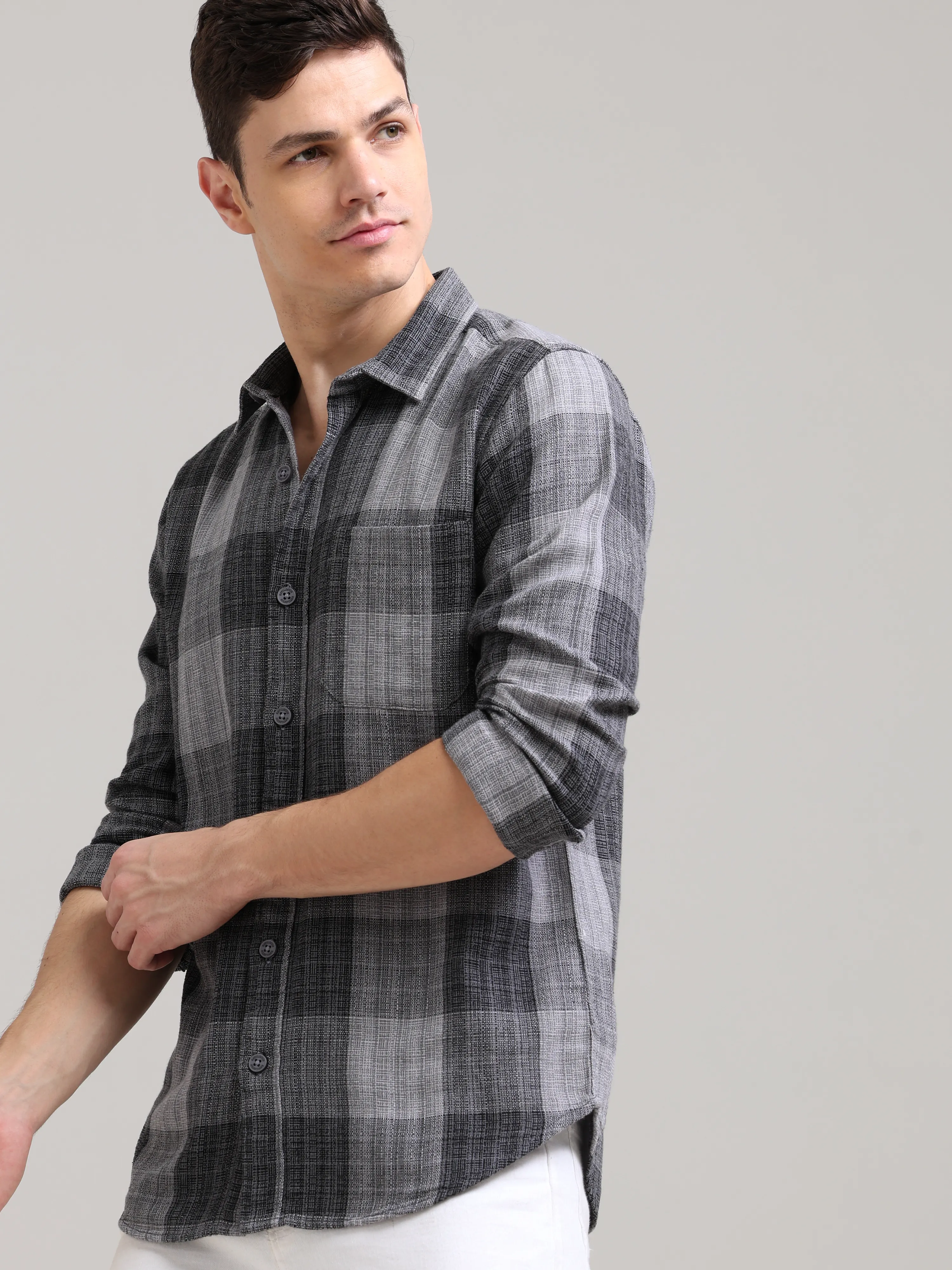 Quiet Shade Grey Casual Check Shirt