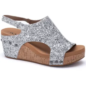 "Carley" Wedge Sandal By Corkys (Silver Glitter)