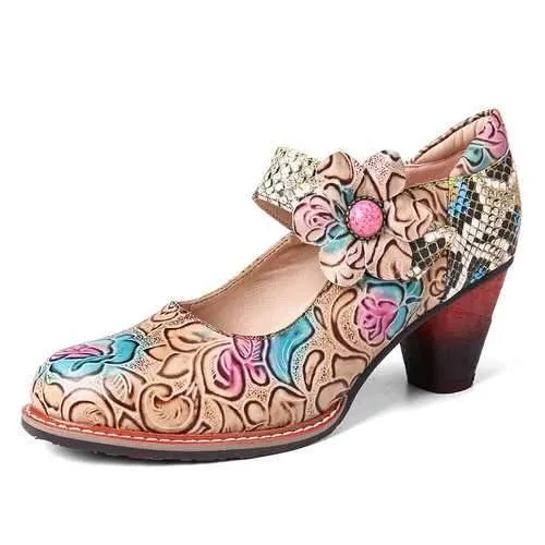 Retro Embossed Rose Pumps