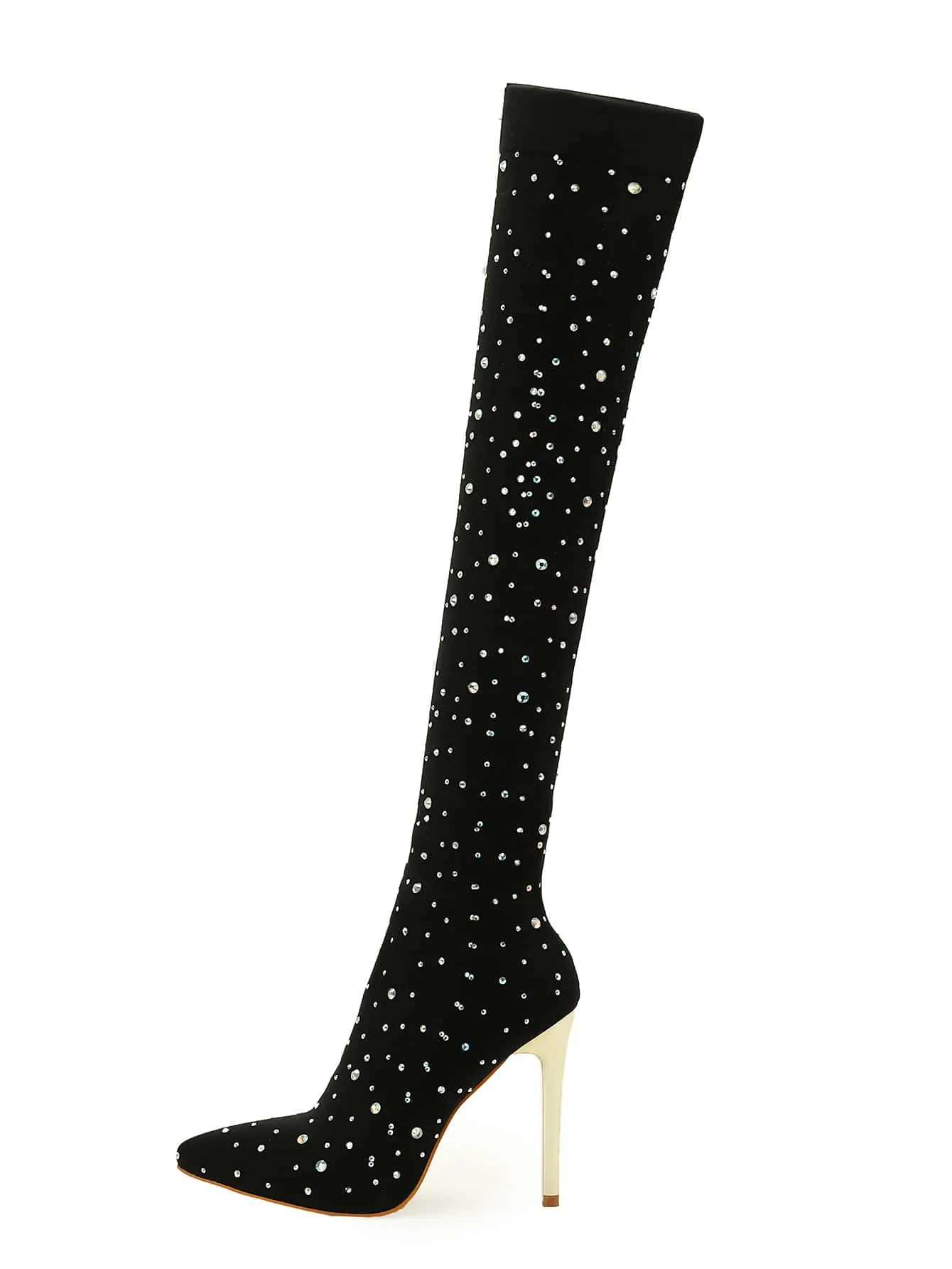 Rhinestone Decor Point Toe Stiletto Heeled Sock Boots