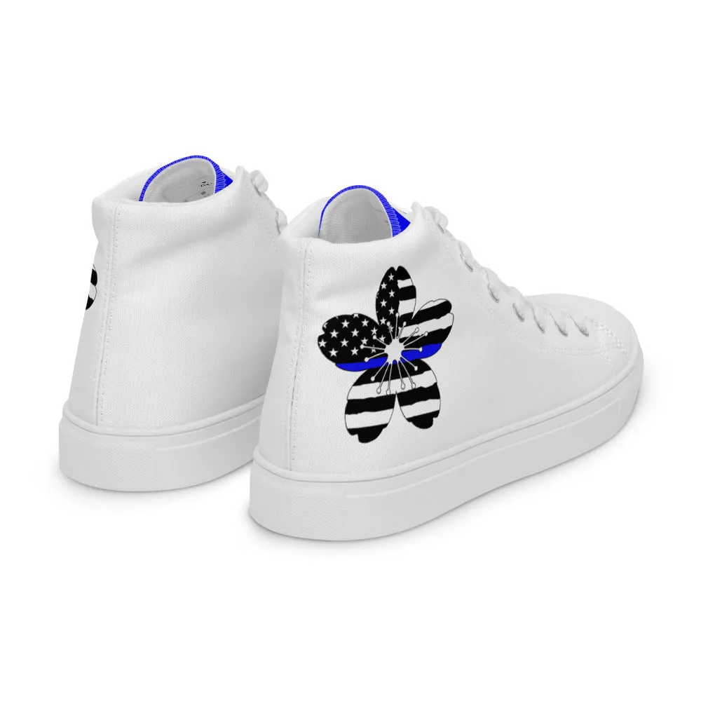 Thin Blue Line Cherry Blossom Women’s High Top Canvas Shoes