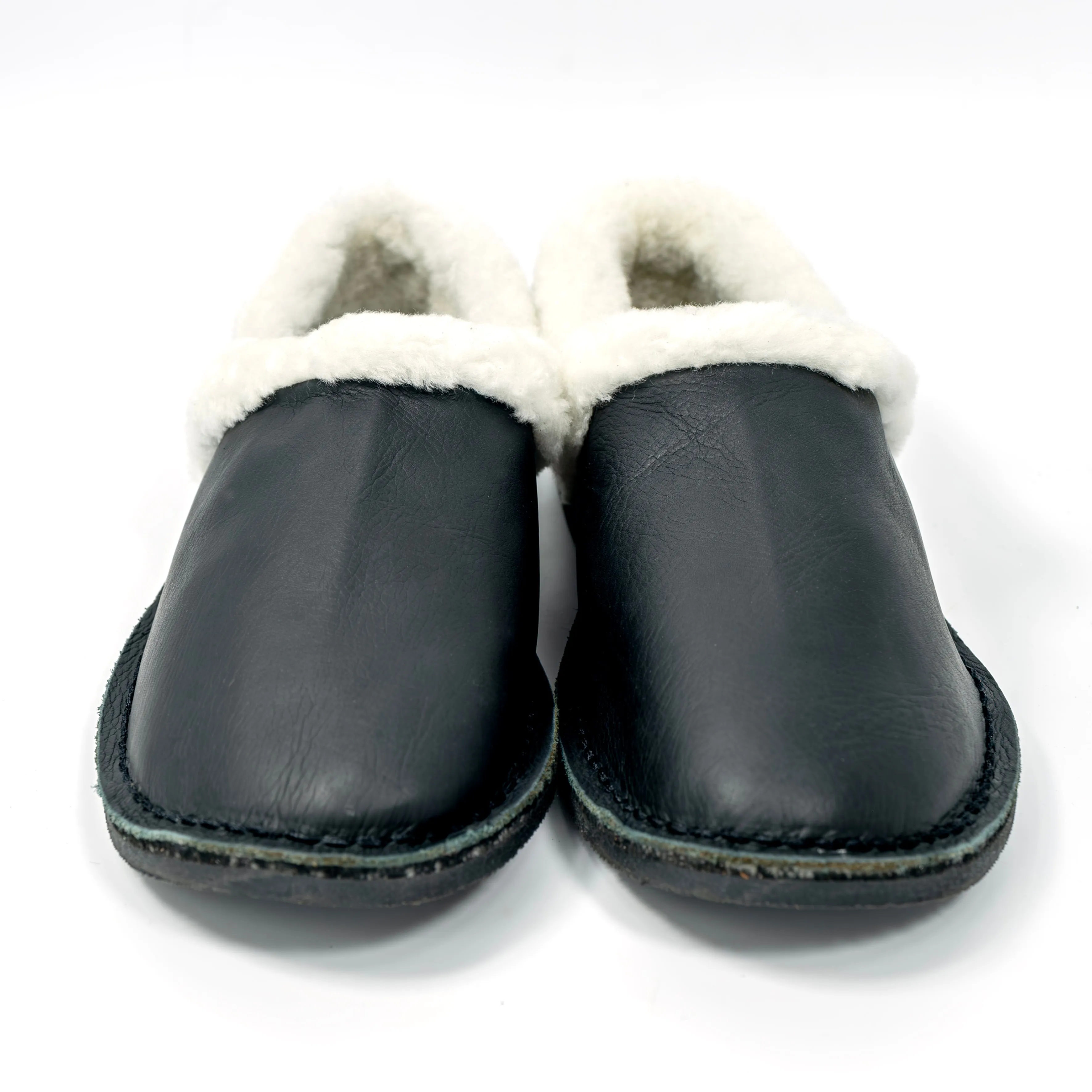 Unisex Genuine Leather Wool Slippers (Black)