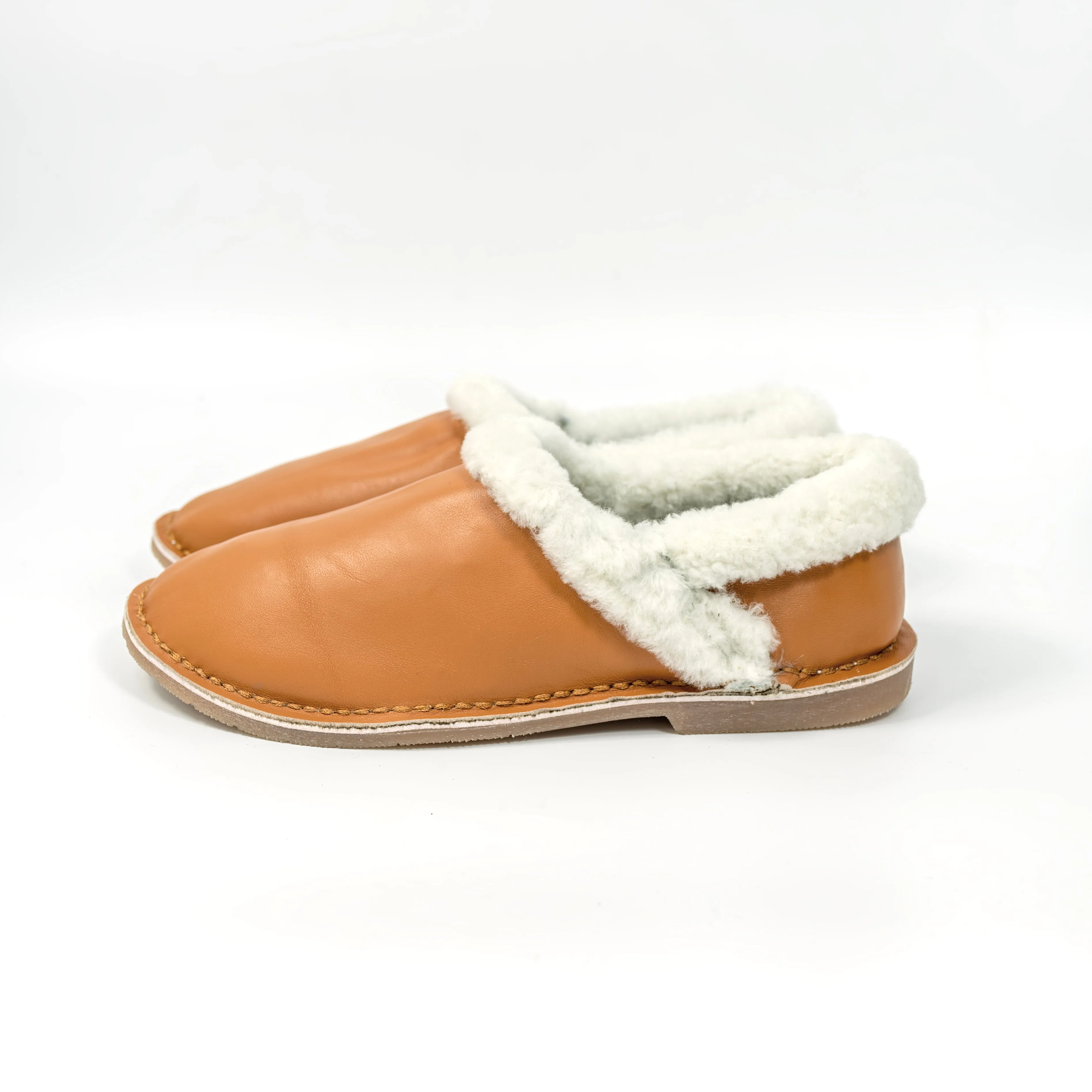 Unisex Genuine Leather Wool Slippers (Tan)