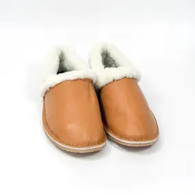 Unisex Genuine Leather Wool Slippers (Tan)