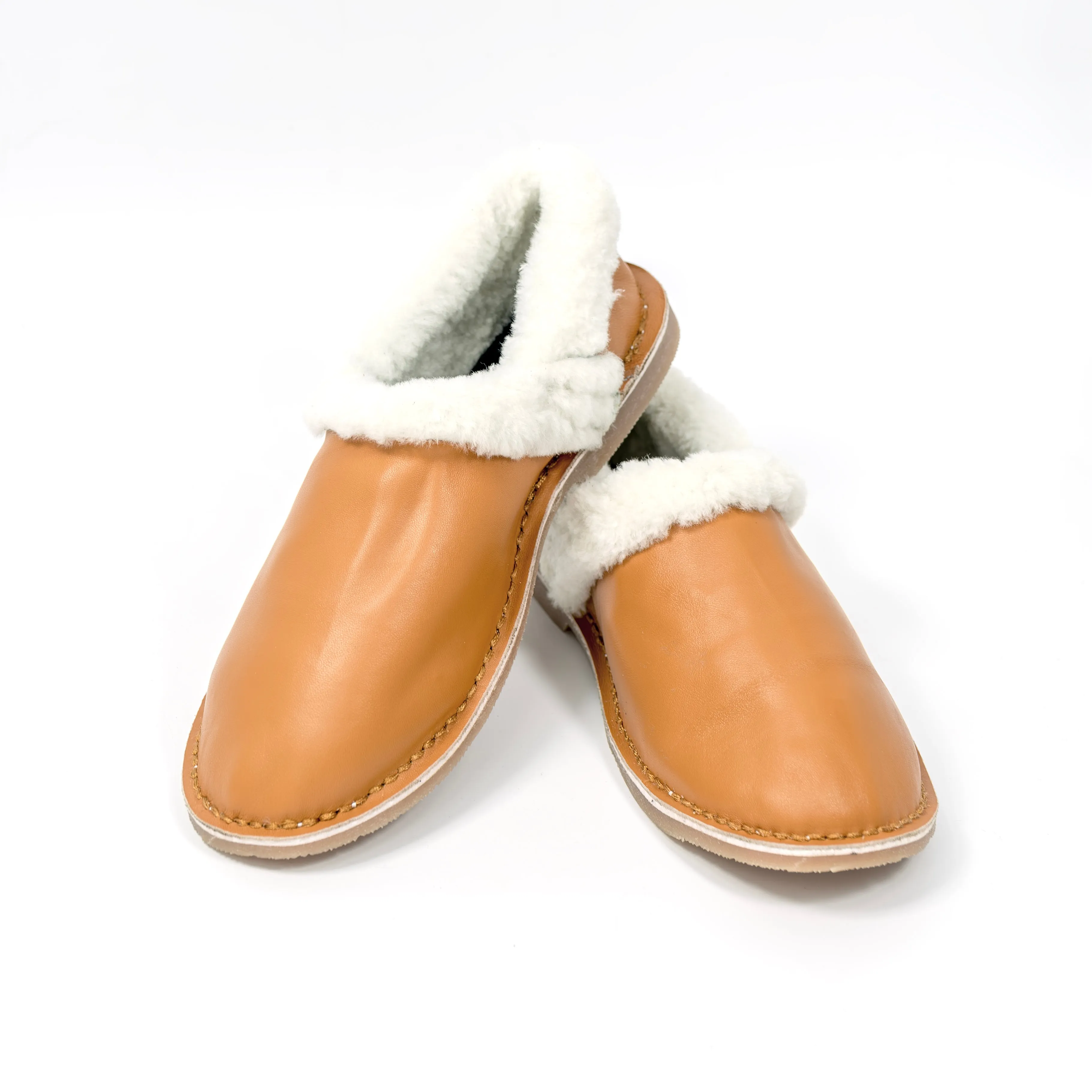 Unisex Genuine Leather Wool Slippers (Tan)