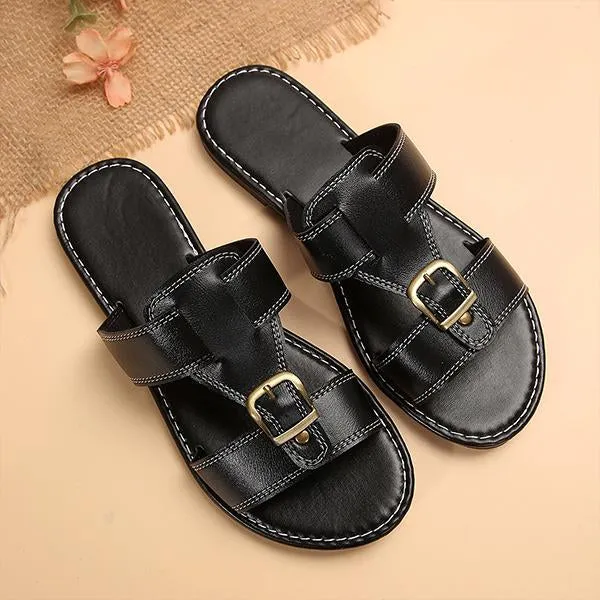 Women's Belt Buckle Decorated Casual Flat Slippers 14617325S