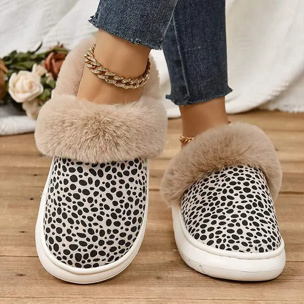 Women's Casual Faux Fur-Lined Cotton Slippers with Fluffy Trim 18136929C