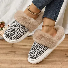 Women's Casual Faux Fur-Lined Cotton Slippers with Fluffy Trim 18136929C