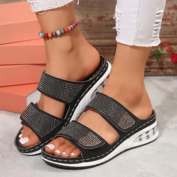 Women's Casual Rhinestone Cushion Wedge Slippers 40550448S