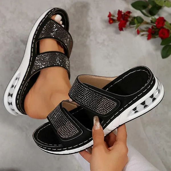 Women's Casual Rhinestone Cushion Wedge Slippers 40550448S