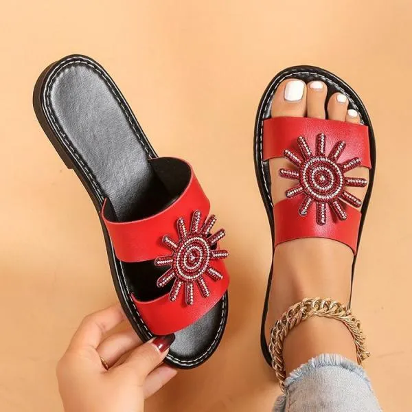 Women's Casual Rhinestone Sunflower Flat Slippers 07612435S