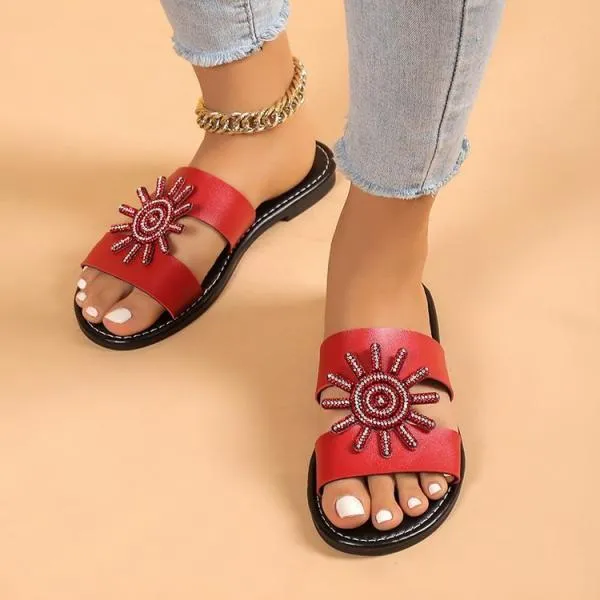 Women's Casual Rhinestone Sunflower Flat Slippers 07612435S