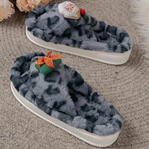 Women's Casual Santa Claus Thick Sole Plush Slippers 90718746S