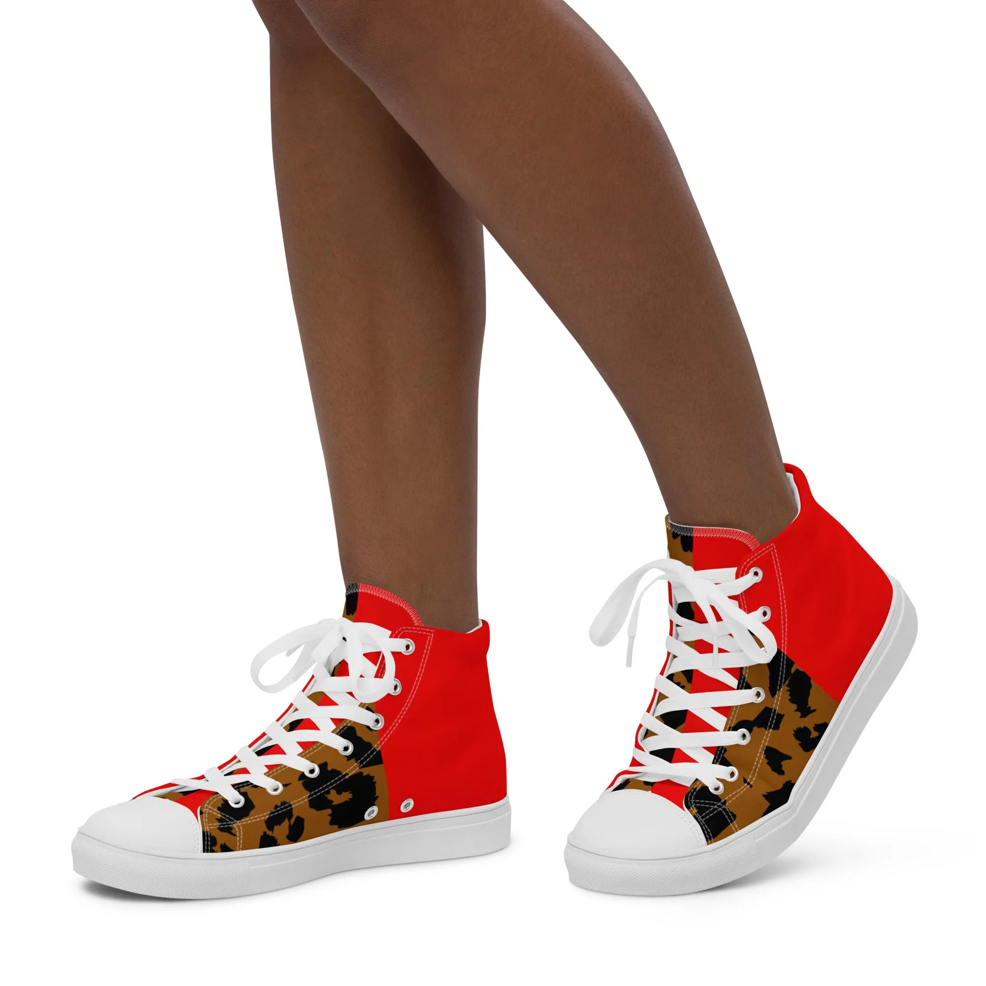 Women’s high top canvas shoes Leopard and Red